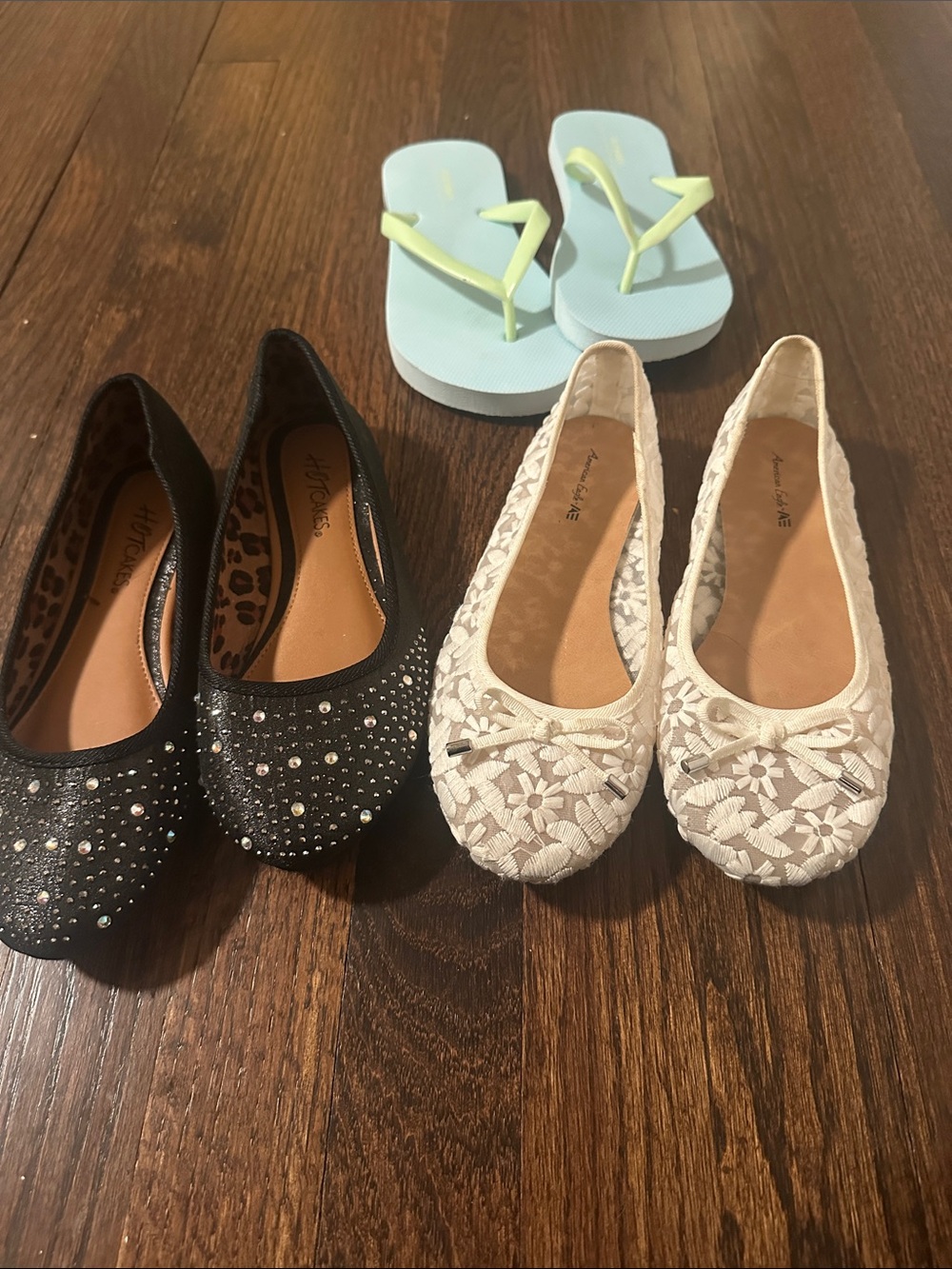 Set of Three girls  Flats and Flip Flops - Black, White, Light Blue